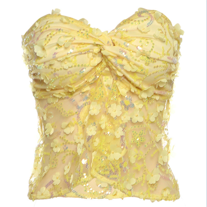 Women's Slim Fit Slim Fit Tube Top Backless Sequined Vest